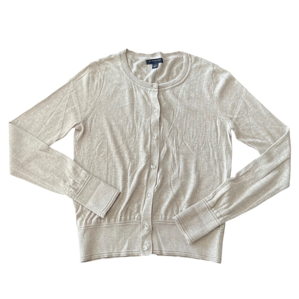 Banana Republic Womens Oatmeal Beige Cotton Blend Button Front Cardigan Size M